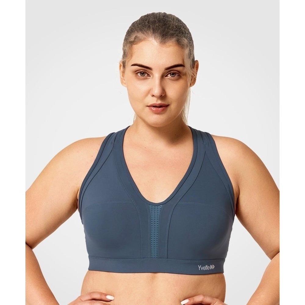 Yvette‎ Sports Bra Power Cross Back Padded Running Bra In Haze Blue Plus Size